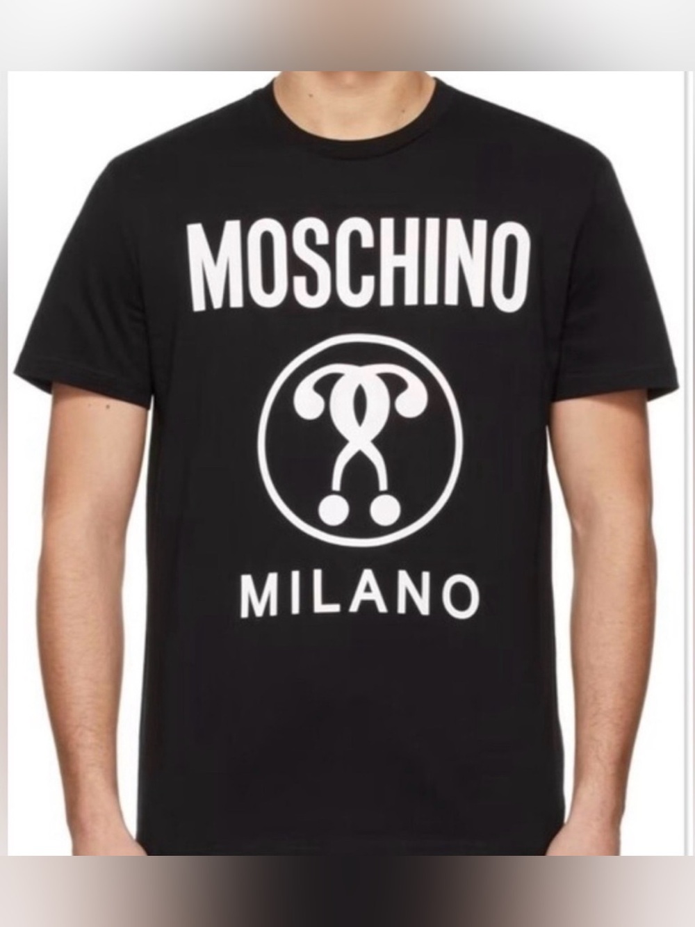 Moschino Milano Question Marks? Black Logo Crewneck Casual Cotton T-Shirt Size M